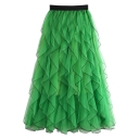 Wavy mesh tulle skirt for women summer 2022 new elastic waist slim medium-length solid color swing skirt