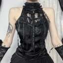 Gothic dark style pleated rose spider web bow tie vest New sexy slim camisole top for women