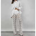 European and American style summer hot selling new products sexy versatile lace see-through high waist stitching long straight pants women's pants