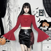 Autumn 2024 new Halloween temperament style casual versatile basic short bat sleeve tops for women