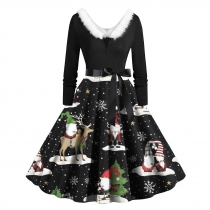 Christmas themed print dress family atmosphere party event costume