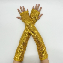 Long Fingerless Sequined Reflective Gloves Halloween Gloves Cosplay Stage Performance Gloves Nightclub Gloves