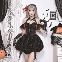 Autumn 2024 new Halloween dark temperament sexy dress one shoulder drawstring dress for women