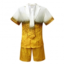 2024 new European and American yellow gradient long-sleeved beer suit dress cos men's suit shorts trousers