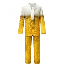 2024 new European and American yellow gradient long-sleeved beer suit dress cos men's suit shorts trousers