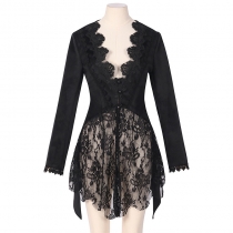 Christmas new short coat Gothic dark women's clothing sexy lace tuxedo slim jacket dress