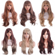 New European and American chemical fiber wig female long curly hair with bangs brown mixed color full COS wig set