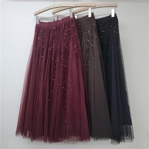 Mesh skirt velvet skirt women 2025 early spring new high waist hip-covering drape skirt sequined gauze skirt long skirt