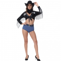 M-XL Music Festival Sexy Singer Disco Western Cowboy Costume Tassel Drama Stage Costume