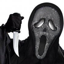2024 New Halloween Screaming Ghost Face Mask COS Masquerade Costume Props with Diamond