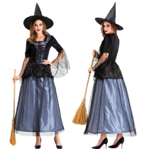 Halloween witch costume new nightclub party gathering lace mesh temperament blue black witch performance costume