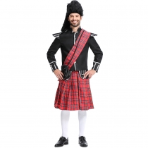Halloween costumes British soldier stage costumes Adult Scottish red plaid cosplay honor guard