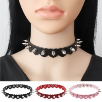 New style leather heart necklace punk personality trend peach heart spike necklace neck strap clavicle necklace