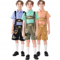 Boys German Oktoberfest suit new overalls + cotton plaid shirt two-piece Halloween costume