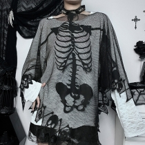 Dark style skull lace cape for women European and American personality all-match street casual cape top