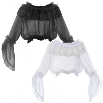 Lolita Gothic style dark slim fit Halloween outfit long sleeve tube top with one-shoulder neckline and sleeve bottom