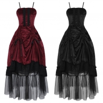 Devil Fashion Women's Gothic Bandeau Layered Evening Gown Dress