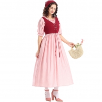 Halloween Costume Vintage Pink Mid Sleeve Party Dress Renaissance Victorian Medieval Costume