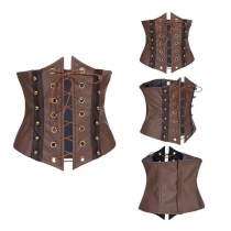 Brown Steampunk Corset Gothic Faux Leather Corset Vintage Bone Corset