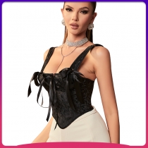 Women's outer wear fishbone bra suspenders corset top front straps European and American retro style zipper small vest chest wrap