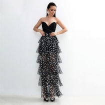 Sexy high waist polka dot sequined skirt long skirt 2025 spring new style mesh thin cake skirt for women