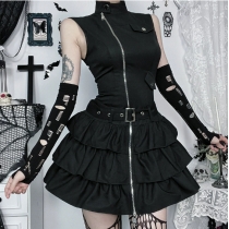 Dark Gothic Retro Zipper Vest Dress 2025 New Individual Street Punk Dress Women