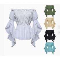 New Spring/Summer Women's Renaissance Shirts Ruffle Sleeve Off-The-Shoulder Ruffle Shirt Country Tops