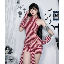 Dark Gothic style cross striped vest dress 2025 new street style slim dress