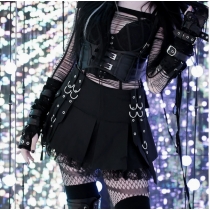 Eyelet Ribbon Pleated Skirt New 2025 Dark Style All-match Skirt Comfortable Gothic Style Short Skirt