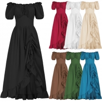 Halloween costume one-shoulder drawstring Victorian retro palace style solid color dress