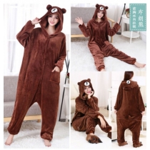 New arrival flannel cartoon animal Brown Bear one-piece pajamas