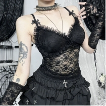 Dark Gothic Lace Triangle Cup Suspenders 2025 New Slim Sexy Hot Girl Vest Top