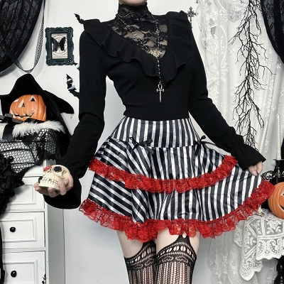 European and American retro style lotus leaf collar long-sleeved top Halloween dark temperament clown gothic skirt female