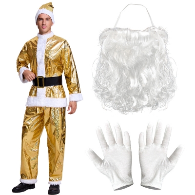 2024 Old Man Golden Christmas Costume Christmas Clothes Adult Men's Performance Party Suit Performance