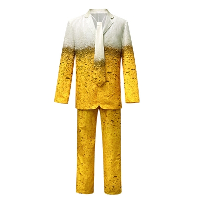 2024 new European and American yellow gradient long-sleeved beer suit dress cos men's suit shorts trousers