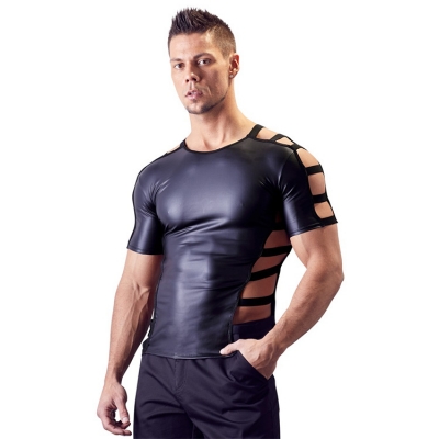 Men's sexy patent leather tight t-shirts, sexy underwear, nightclub stage sd performance clothes