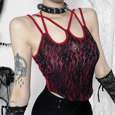 Summer 2024 new European and American style hot girl sexy basic lace dark pattern special strap vest for women