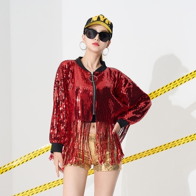 Nightclub DS bar stage costume performance costume sequin jacket fashion adult sequin tassel cardigan short jacket