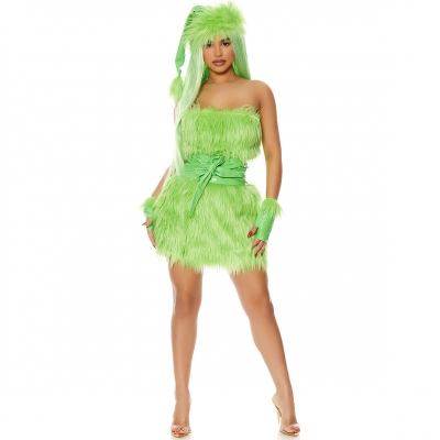 Christmas green monster costume COS Christmas thief monster costume furry Grinch cosplay uniform