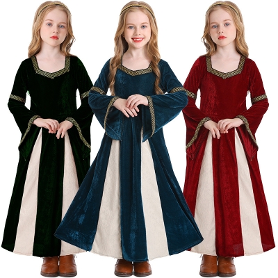 Renaissance Retro Medieval Girls Costume Song and Dance Stage Costume Palace Style Trumpet Sleeve Long Dress