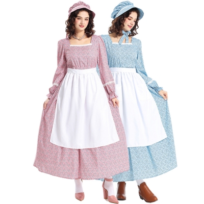 Halloween costume American history Civil War prairie colony pink square neck floral dress pioneer dress