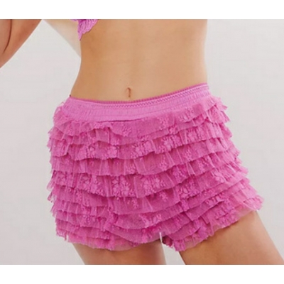 European and American sexy beach hot pants ruffled wave solid color Lolita low waist shorts skirt pants women