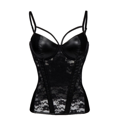 Lace PU leather patchwork corset, suspender gathered corset, European and American palace body shaping garment