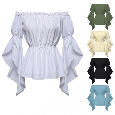 New Spring/Summer Women's Renaissance Shirts Ruffle Sleeve Off-The-Shoulder Ruffle Shirt Country Tops