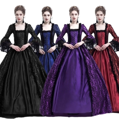 High-end court dress lace splicing large swing skirt retro medieval renaissance dress