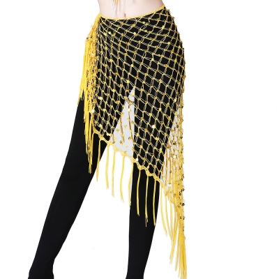 Hollow mesh sequin hip scarf Fishnet large triangle scarf waist chain belly dance hip scarf Beaded decorative waist scarf shawl