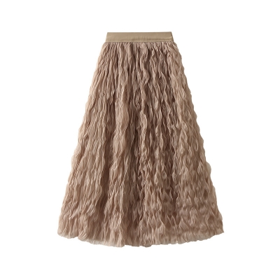 High-grade pleated skirt for women, new spring style, high waist, slim, medium and long A-line, large swing gauze skirt