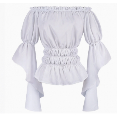 2025 Spring and Summer New Women's Renaissance Shirt Pleated Sleeve Off-shoulder One-shoulder Ruffled Shirt