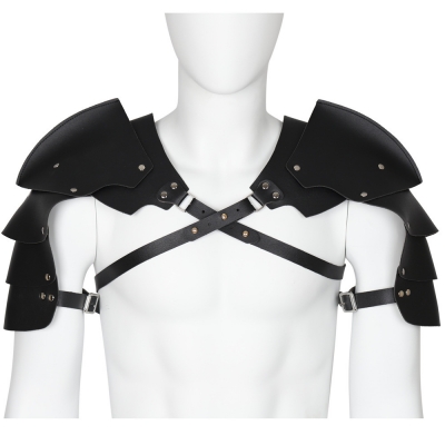 Hot sale combat knight armor shoulder armor shrug hood cape belt PU leather chest strap shoulder