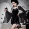 Spring 2023 new European and American temperament elegant slim spider web trumpet sleeve square collar dress female